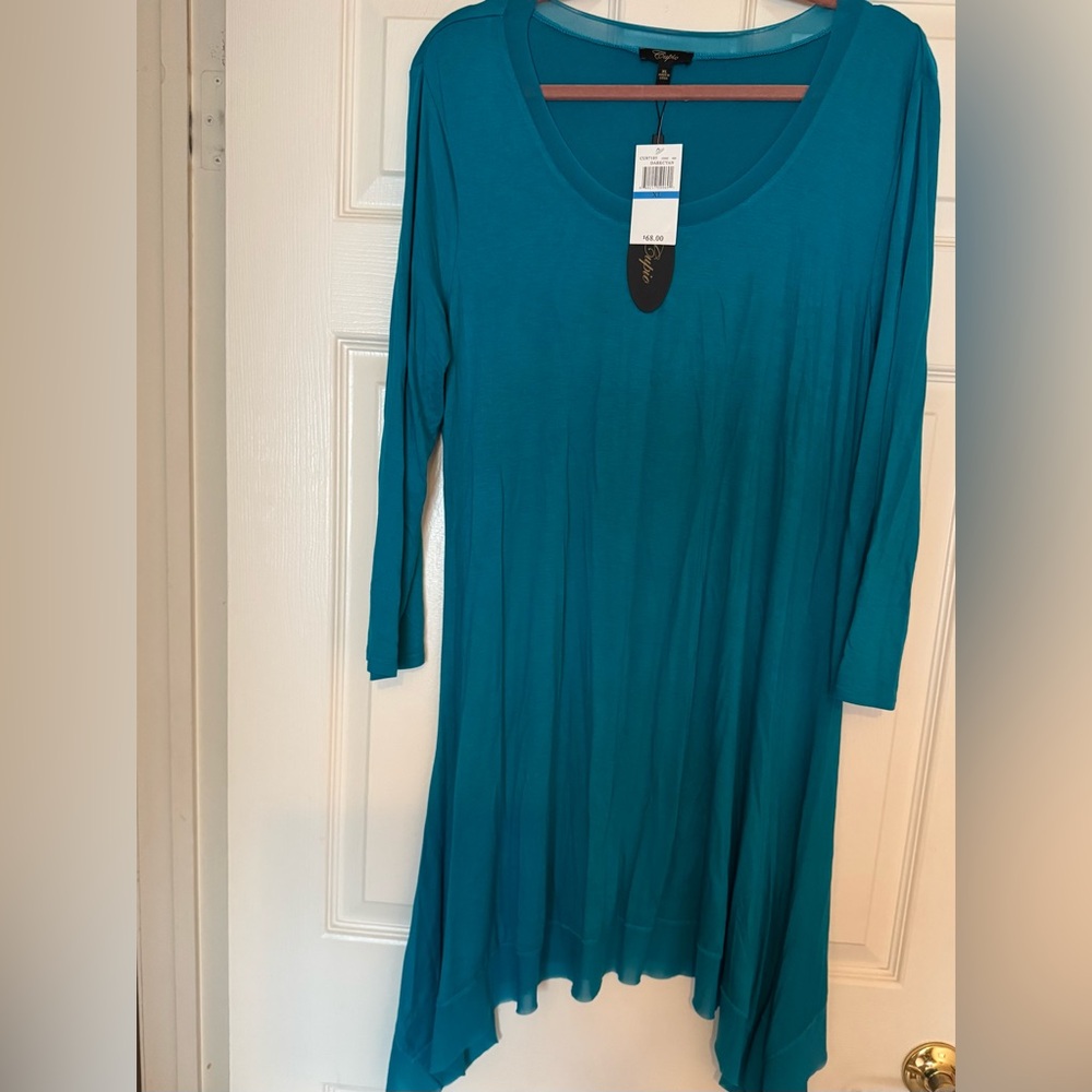 Cupio Teal Asymmetrical Hem Tunic or beach/pool dress